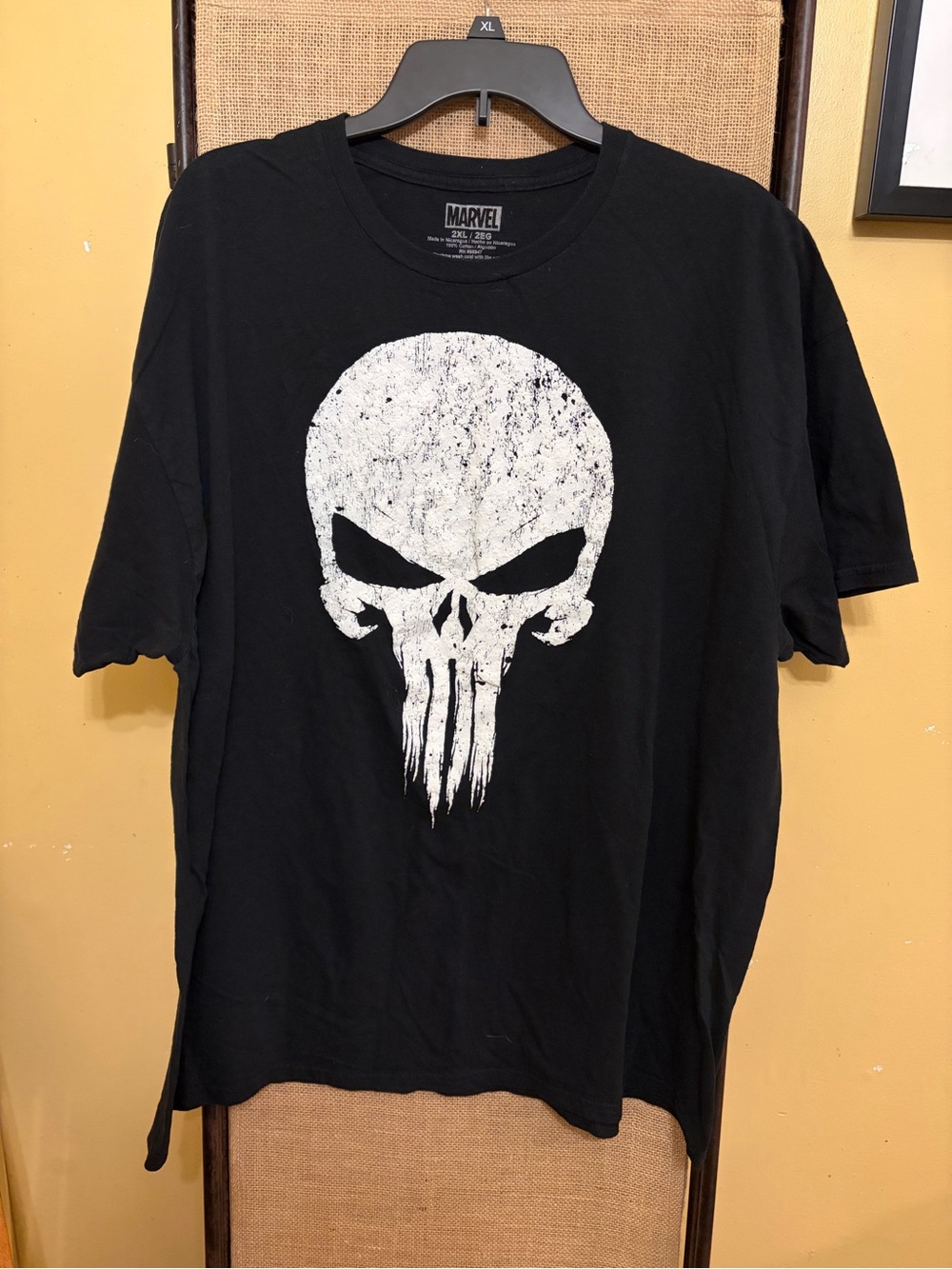 Marvel Men’s Black T-Shirt with White Punisher Skull Graphic